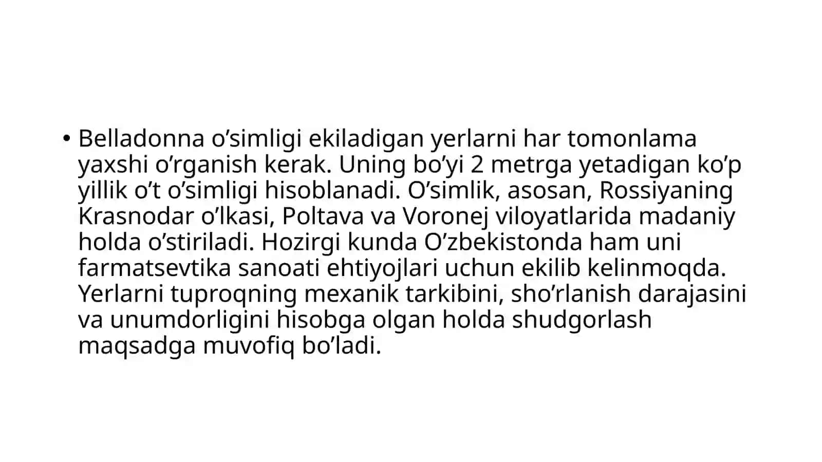 Belladonna o’simligini yetishtirish agrotexmalogiyasi 2