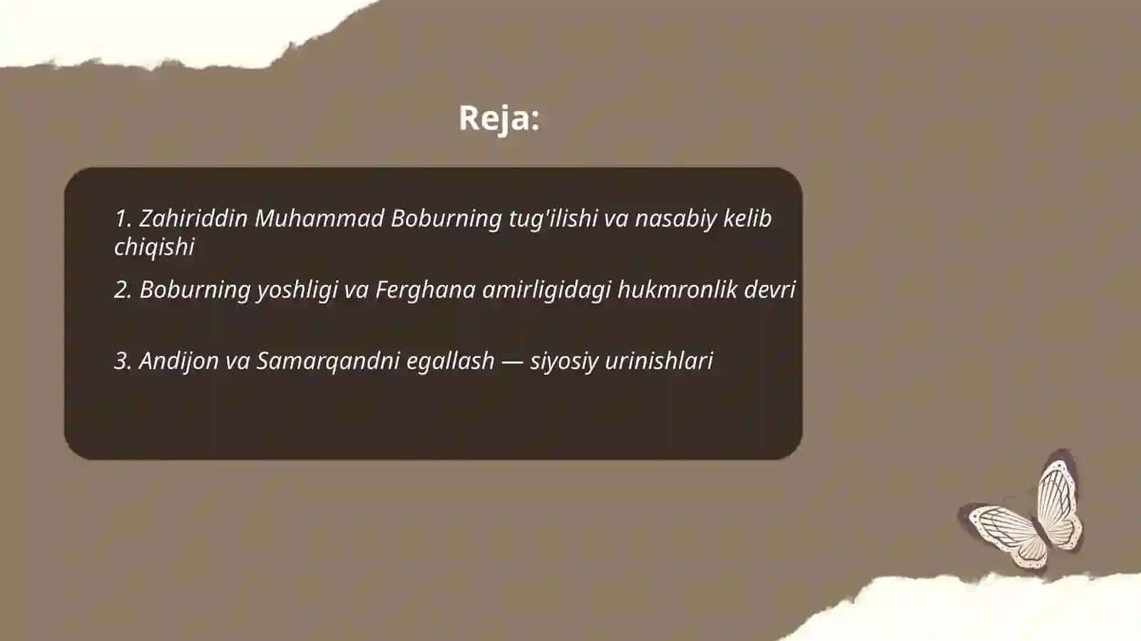 Zahiriddin Muhammad Bobur hayoti va ijodi haqida 2