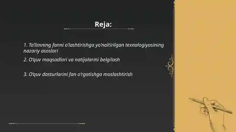 Ta’limning fanni o’lashtirishga yo’naltirilgan texnalogiyasi 2