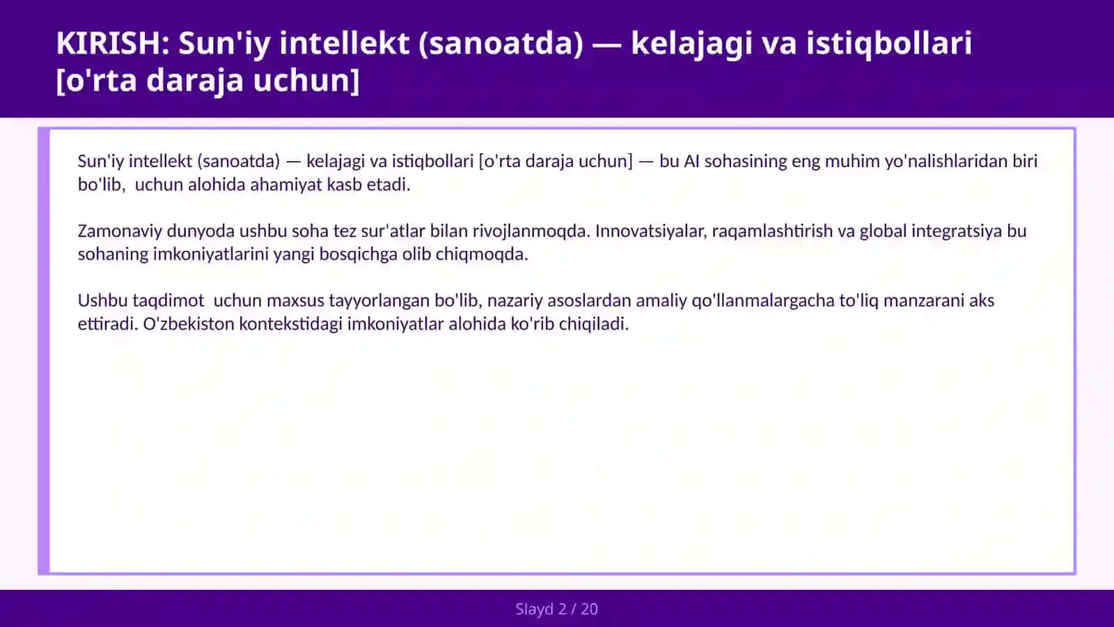 Sun'iy intellekt (sanoatda) — kelajagi va istiqbollari [o'rta daraja uchun] 2