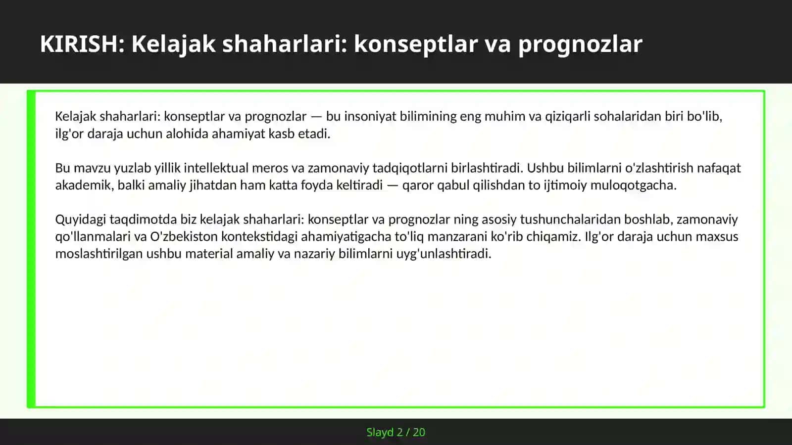 Kelajak shaharlari: Konseptlar va prognozlar 2