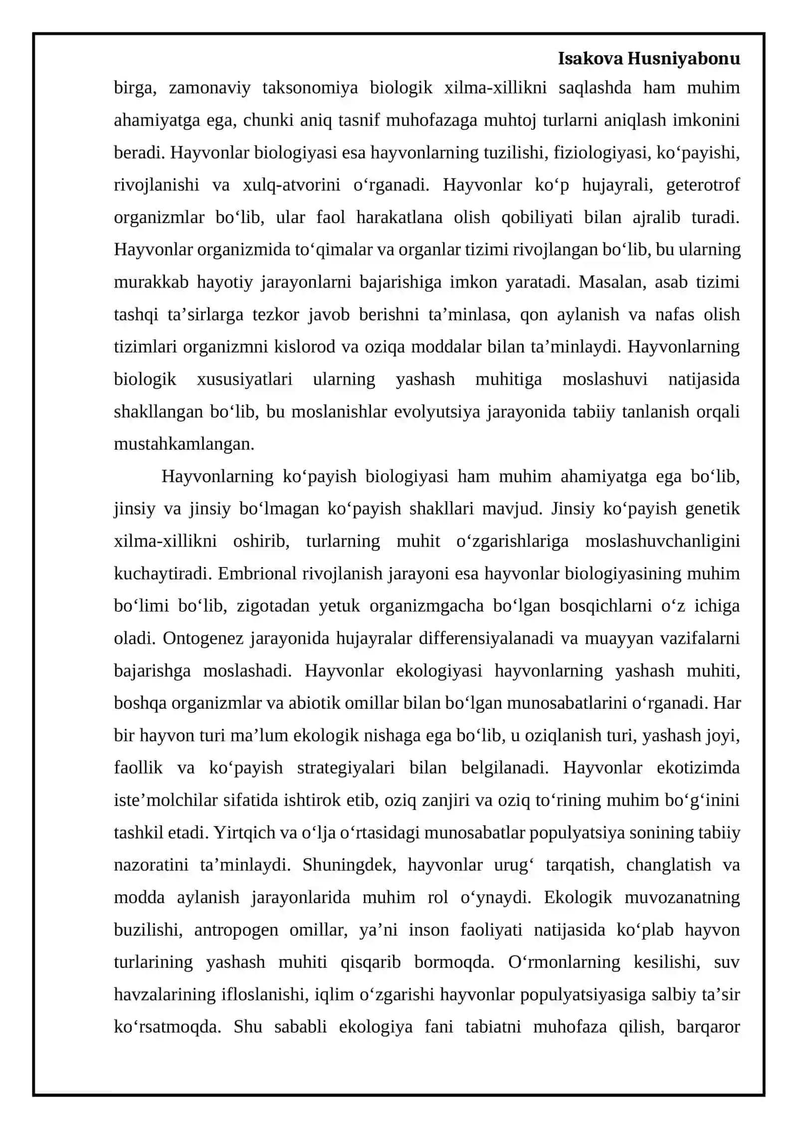 Hayvonlar taksanomiyasi, biologiyasi, ekologiyasi va genomikasi 2