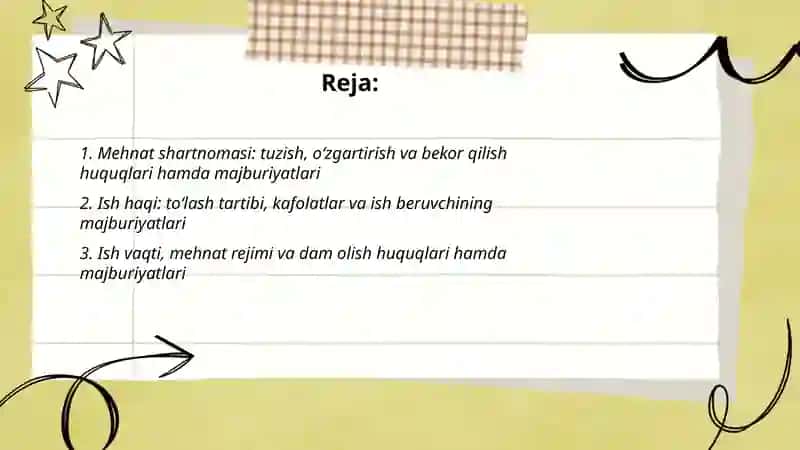 Mehnat shartnomasi: tuzish, o‘zgartirish va bekor qilish huquqlari hamda majburiyatlari 2