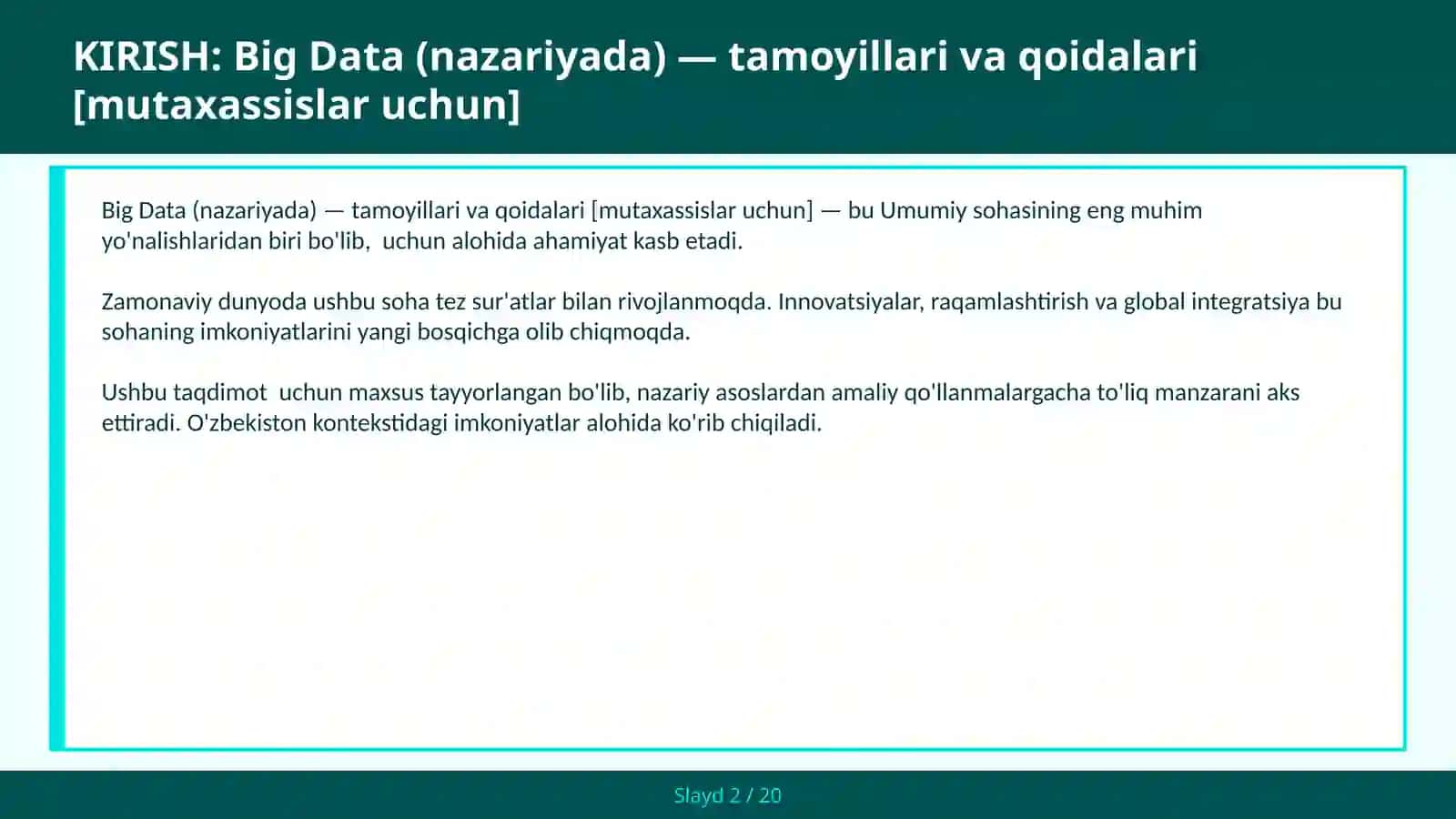 Big Data (NAZARIYADA) — TAMOYILLARI VA QOIDALARI [MUTAXASSISLAR UCHUN] 2