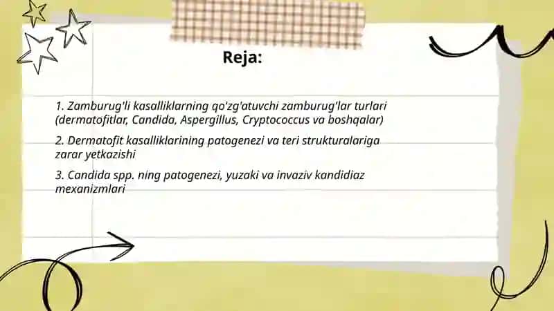 Zamburug'li kasalliklarning qo'zg'atuvchilari.Pataginezi. Labarato'r tekshiruvi 2
