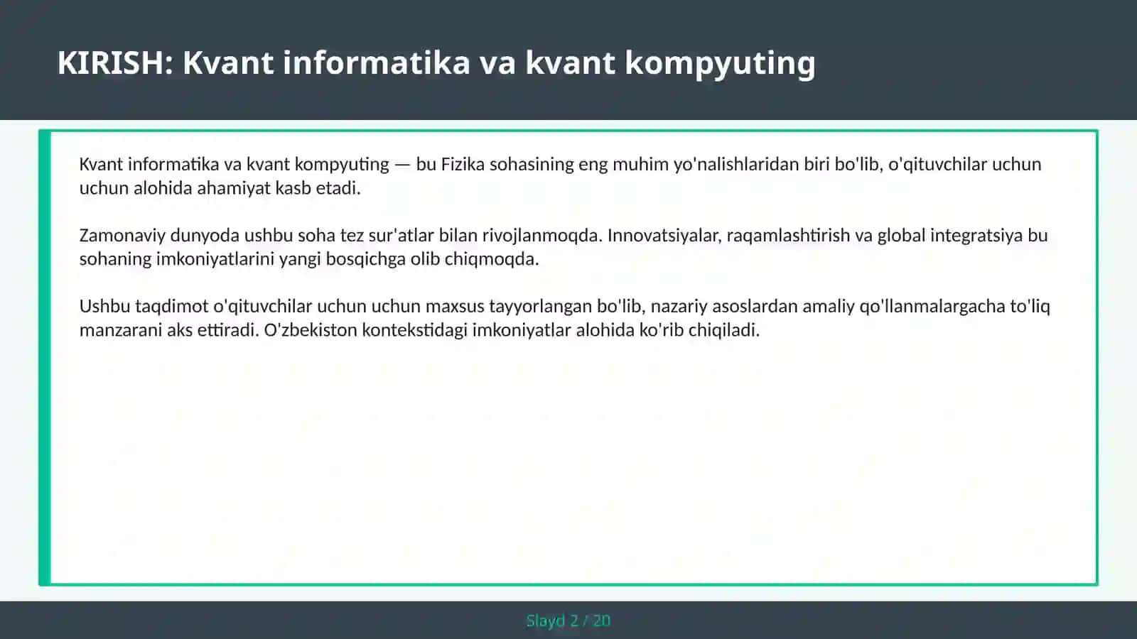 KVANT INFORMATIKA VA KVANT KOMPYUTING 2