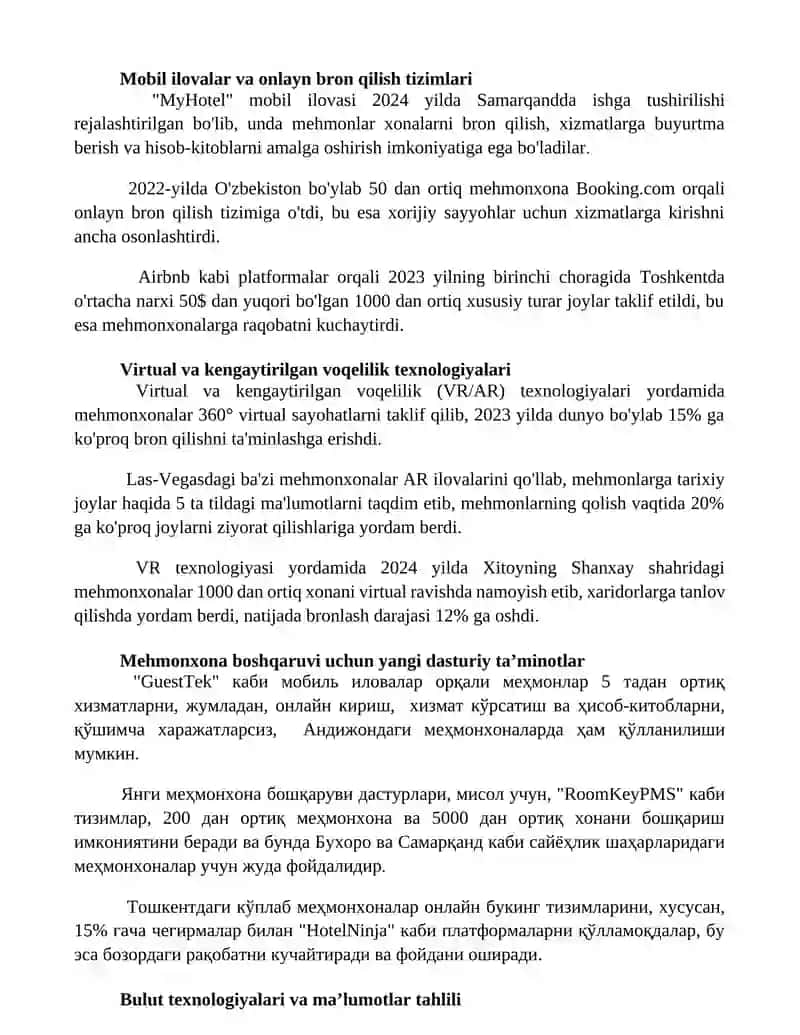 Mehmonxona biznesida texnologik innovatsiyalar 2