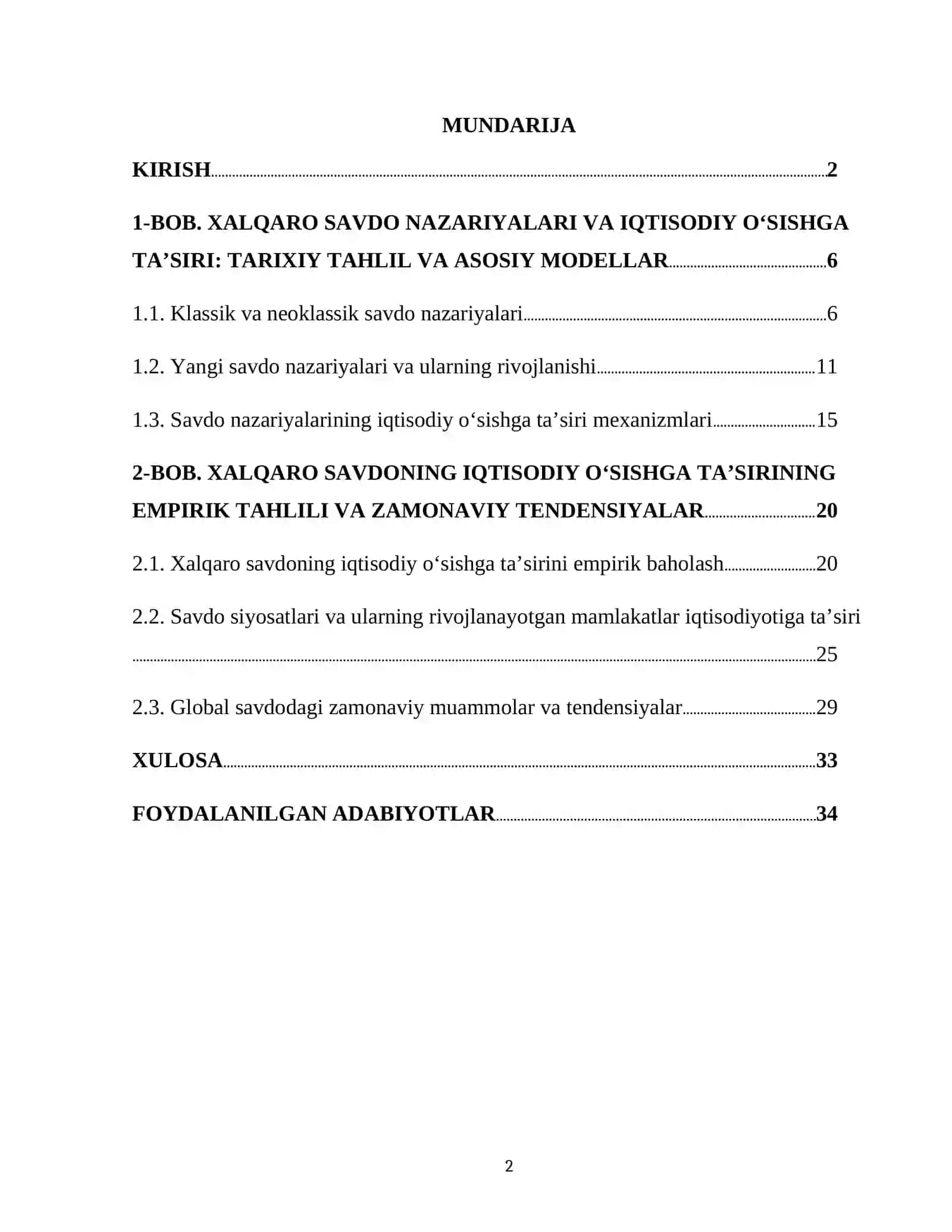 "XALQARO SAVDO VA IQTISODIY OʻSISH" 2