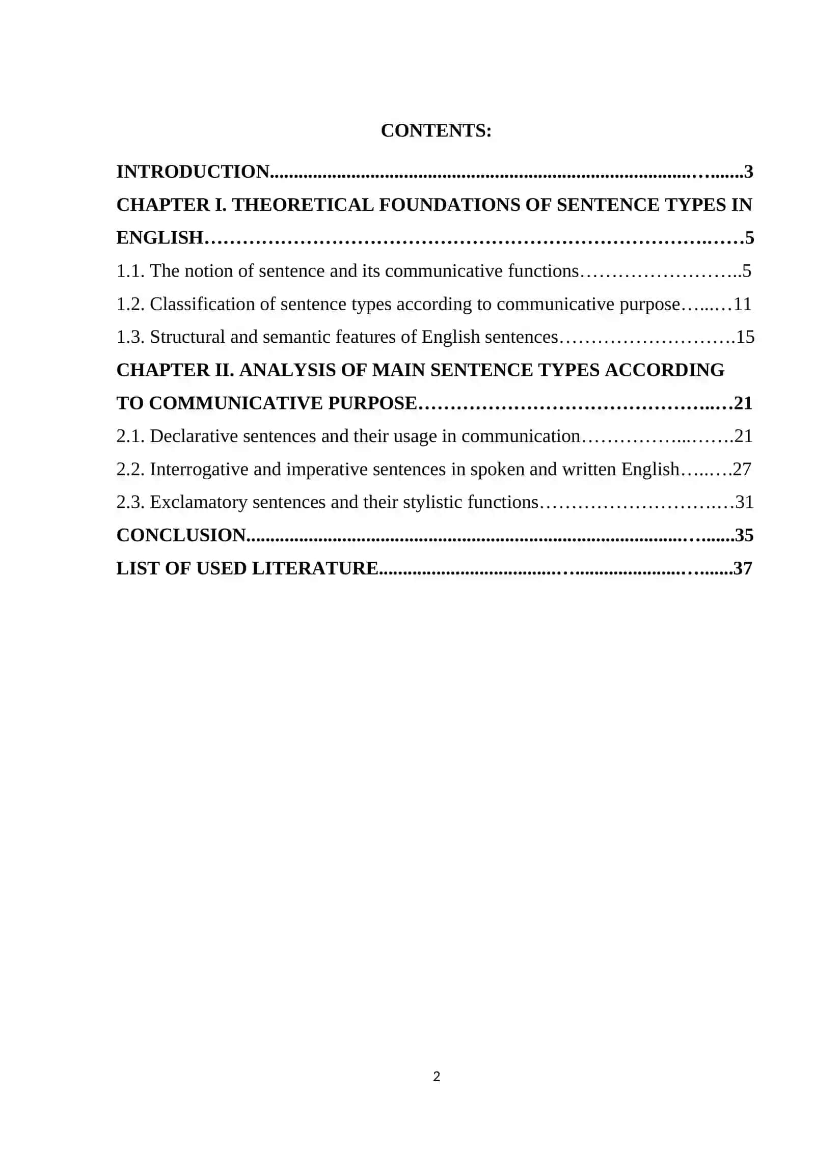 SENTENCE TYPES ACCORDING TO COMMUNICATIVE PURPOSE  kourse work 2