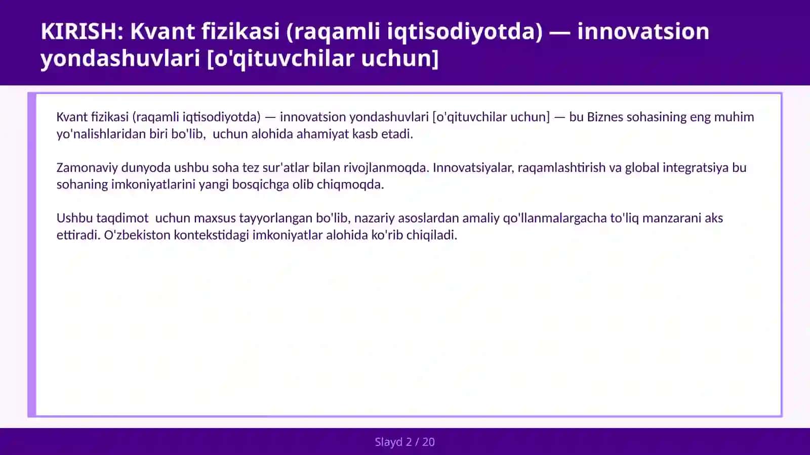 Kvant fizikasi (raqamli iqtisodiyotda) — innovatsion yondashuvlari [o'qituvchilar uchun] 2
