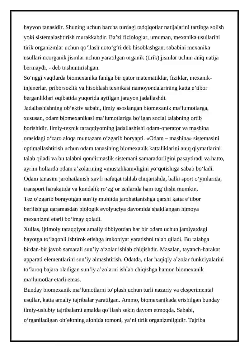 BIOMEXANIKANING BAZI MASALALARI 2