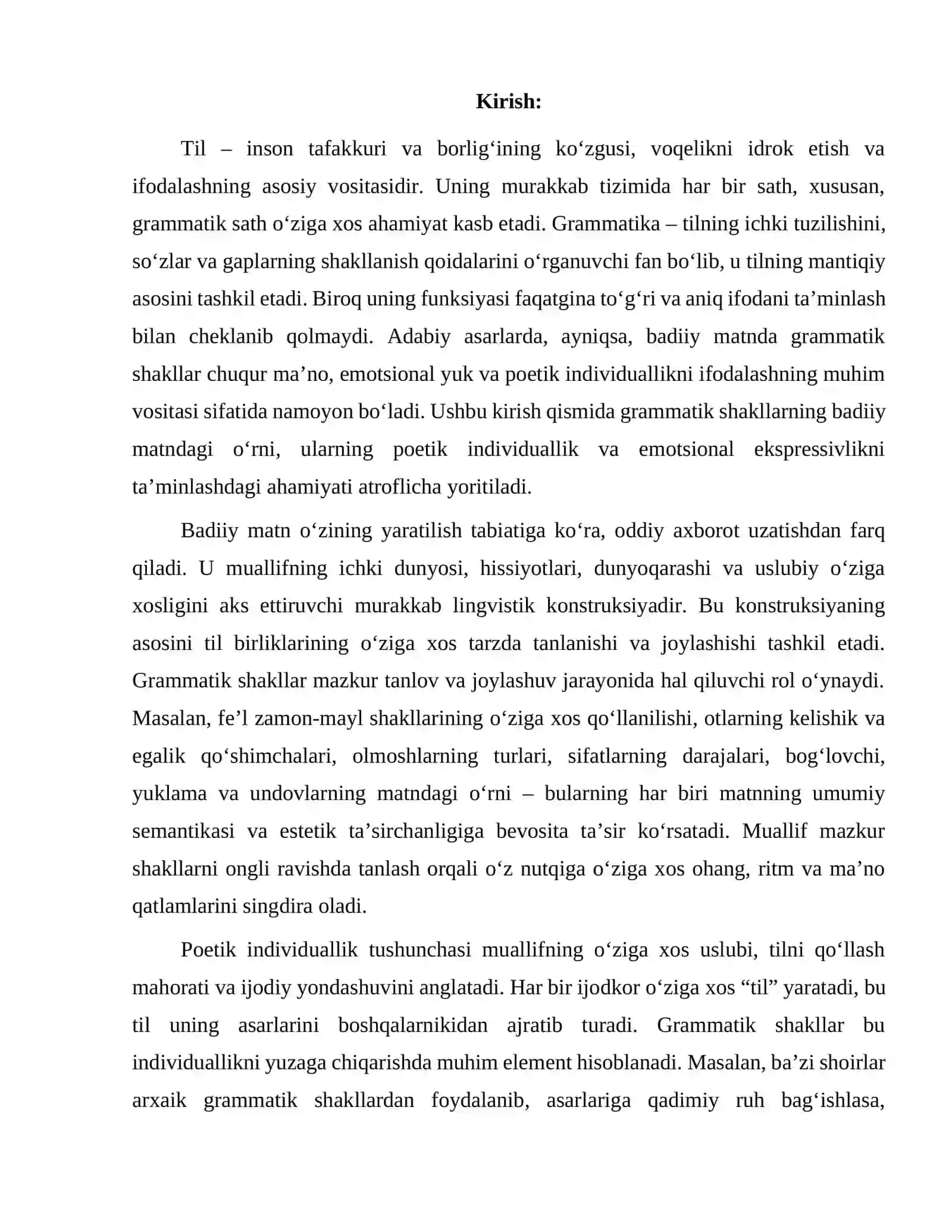 Grammatik shakllarning poetik individuallik, emotsional ekspressivlikni ta'minlashdagi o'rni 2
