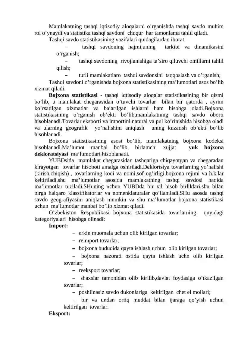 TASHQI IQTISODIY ALOQALAR STATISTIKASI 2