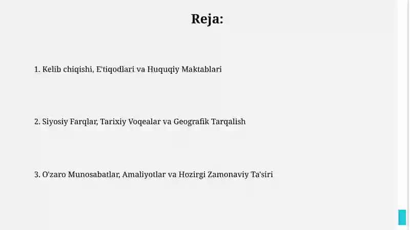 Islom dinida asosiy yoʻnalishlar suniylik shialik xorijiylik 2