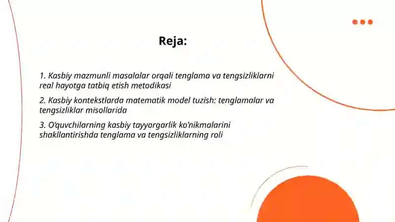 Tenglama va tengsizliklar o’qitishda kasbiy mazmunli masalalar o’rni 2