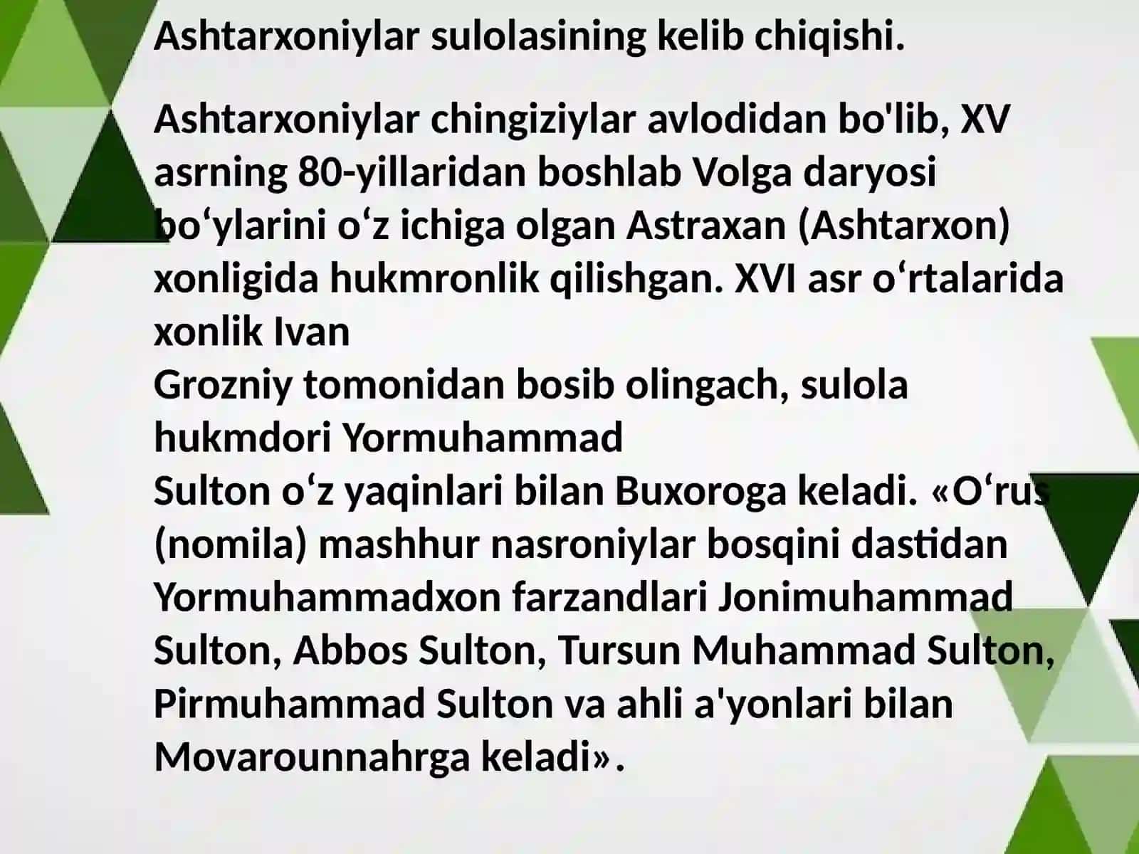 Ashtarxoniylar sulolasining kelib chiqishi 2