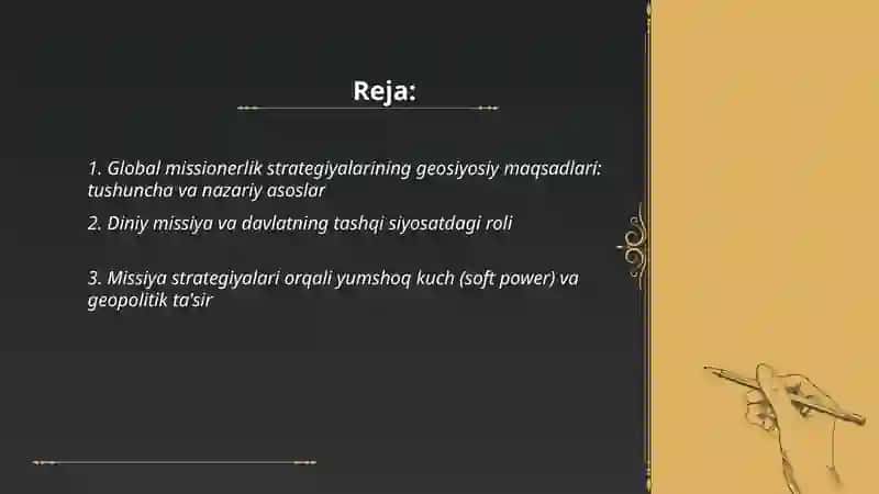 Global missionerlik strategiyalarining geosiyosiy maqsadlari 2