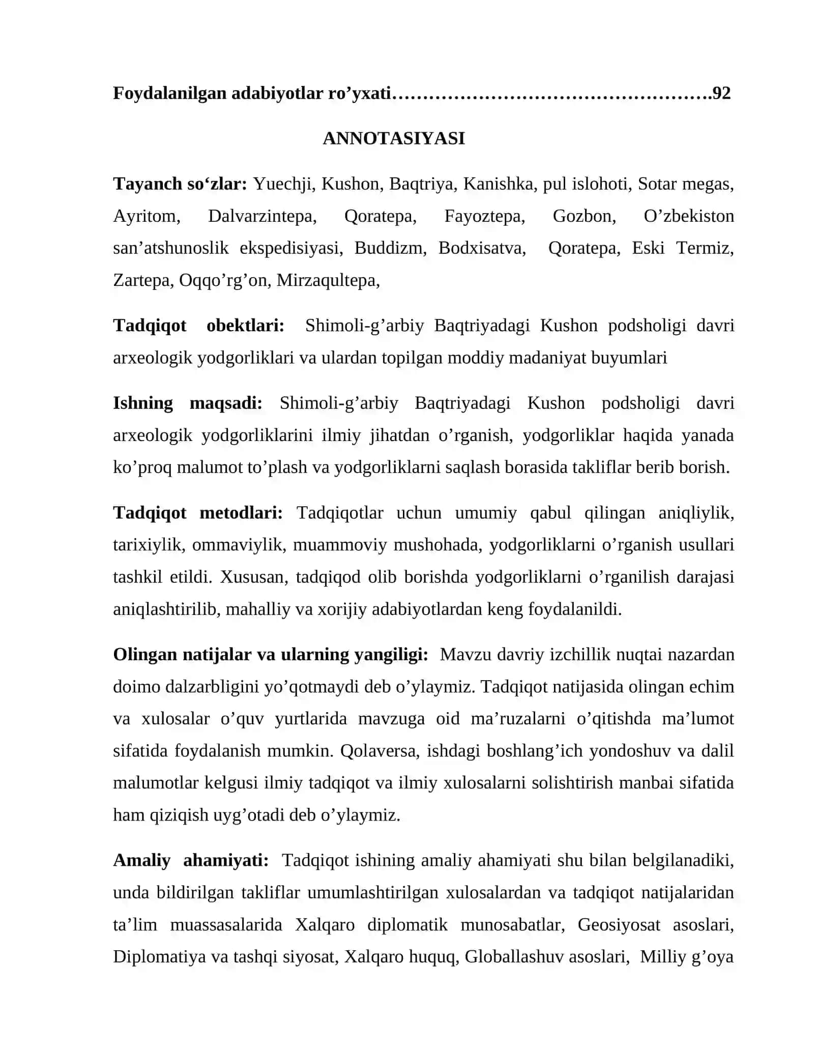 “SHIMОLI-G’АRBIY BАQTRIYАNING KUSHОN PОDSHОLIGI DАVRI АRXЕОLОGIK YОDGОRLIKLАRI” 2