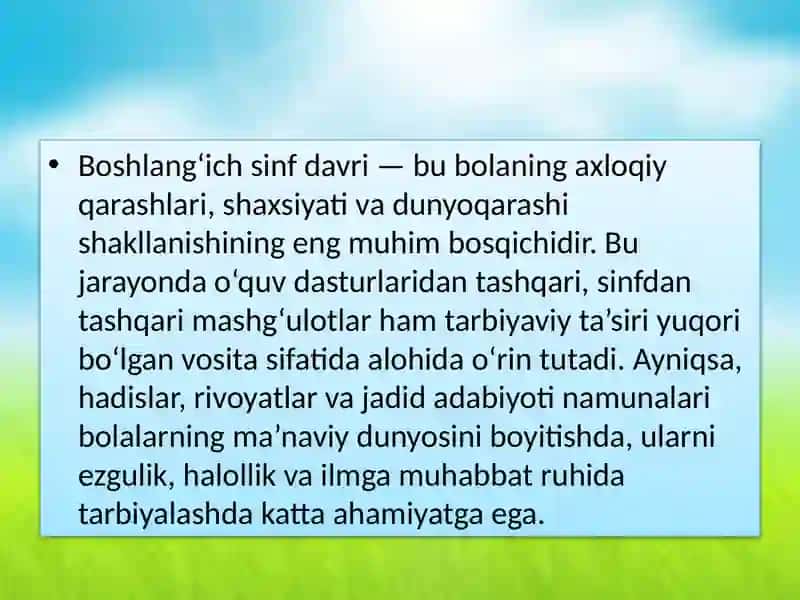Boshlang'ich sinflar darslarini ta'limiy tarbiyaviy axamiyatini o'rganish 2