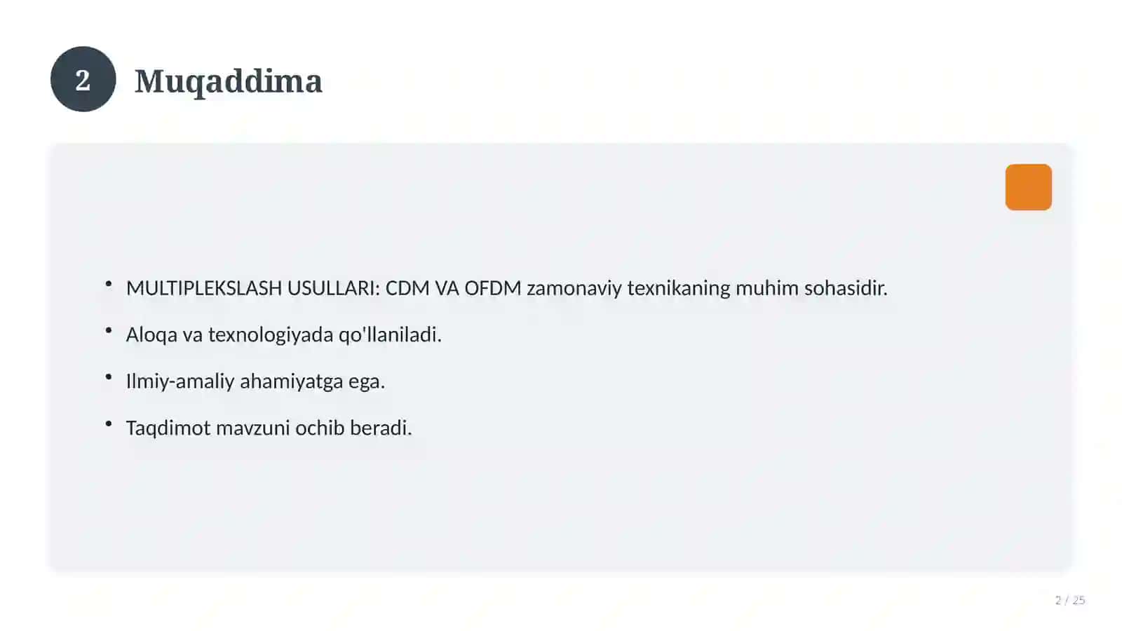 MULTIPLEKSLASH USULLARI: CDM VA OFDM 2