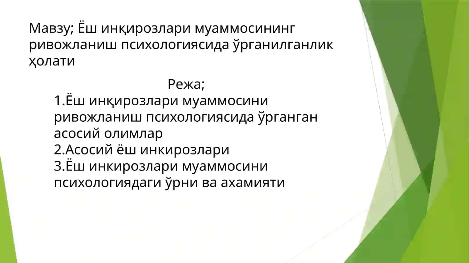 Ёш инқирозлари муаммосини ривожланиш психологиясида ўрганганлик ҳолати 2