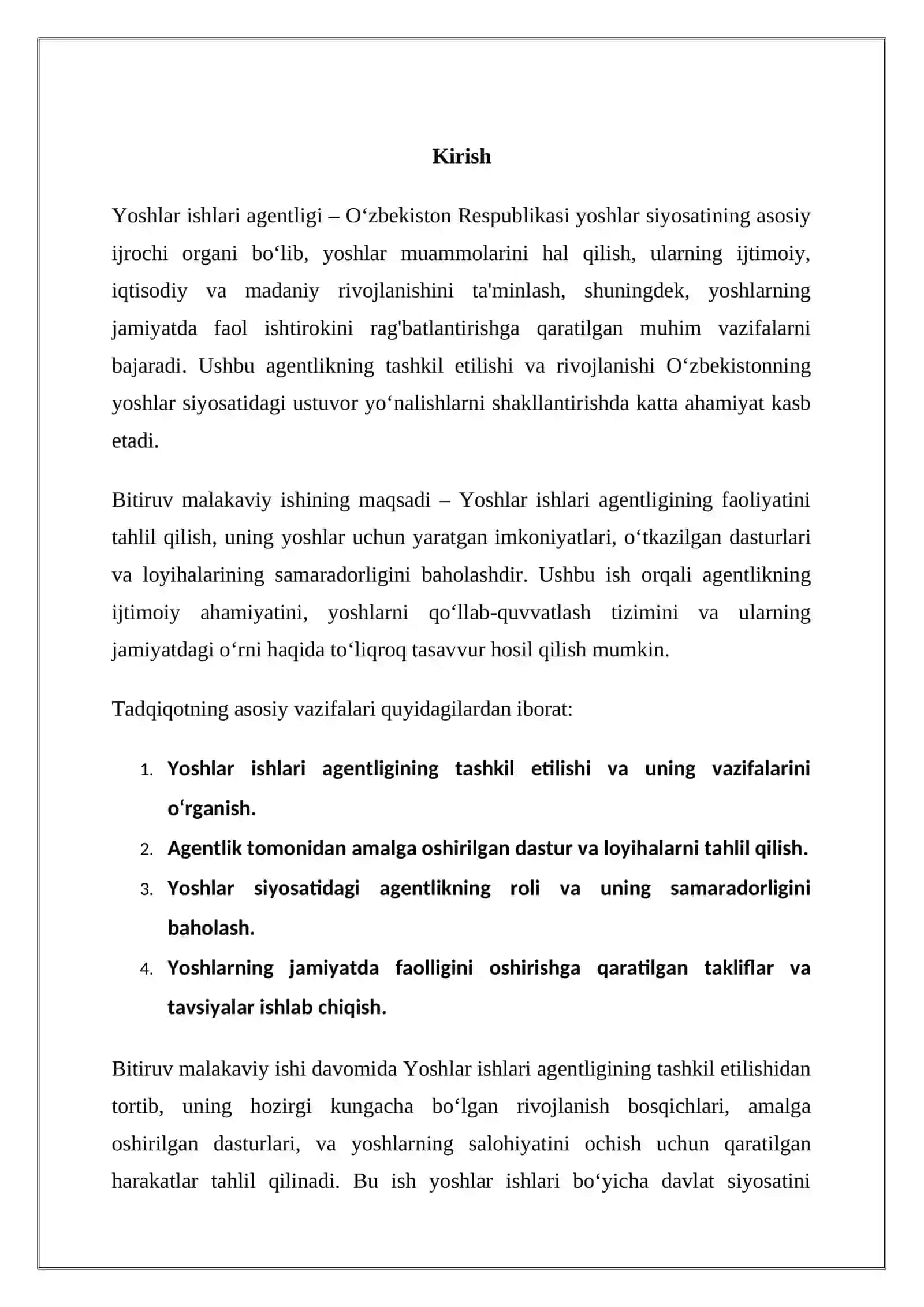 Yoshlar ishlari agentligi faoliyatini BUAGLTERIYASI HISOBOTI 2