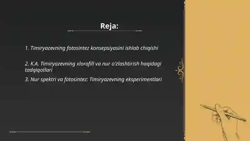 Fotosintez va uni oʻrganishda K.A Timiryazevni olib borgan ishlari 2
