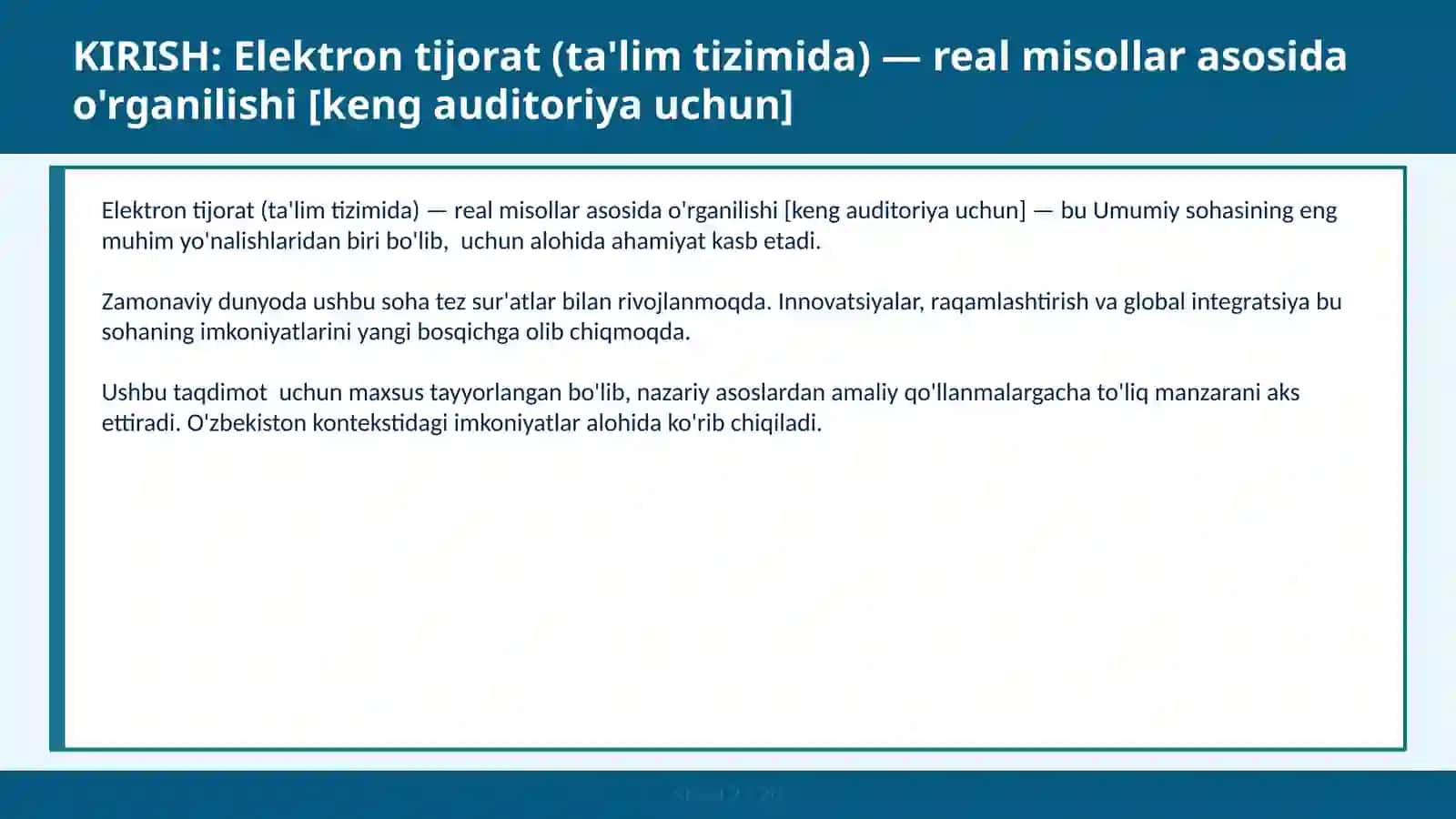 Elektron tijorat (ta'lim tizimida) — real misollar asosida o'rganilishi 2