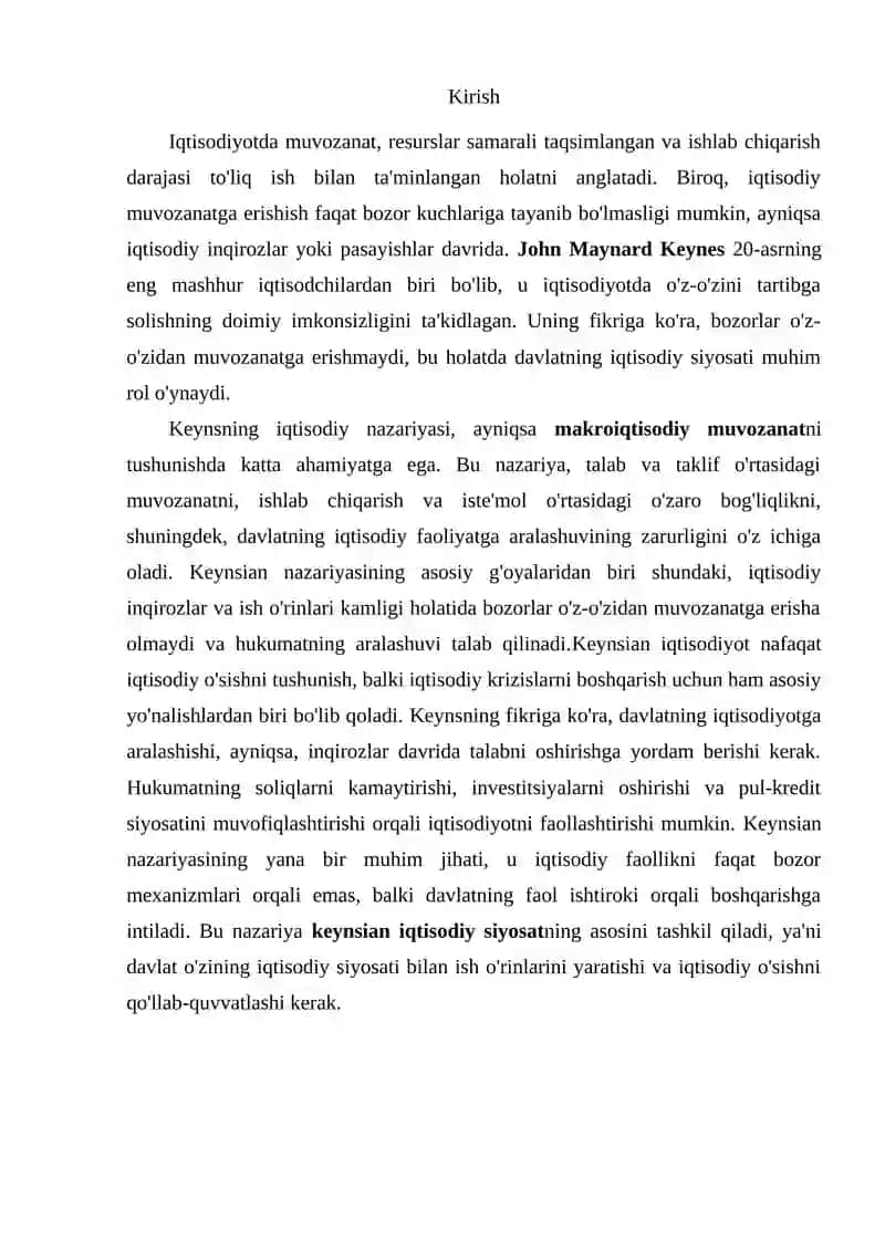 Makroiqtisodiy muvozanatning keynscha nazariyasi 2