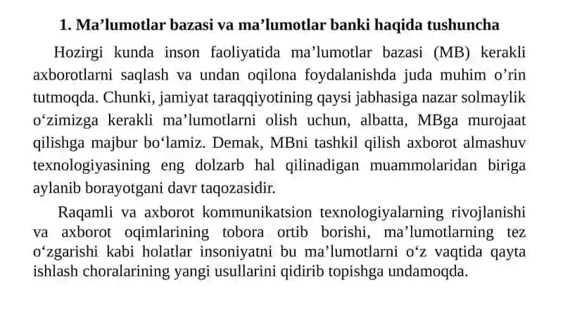 Ma’lumotlarbazalari bilan ishlash texnologiyalari 2