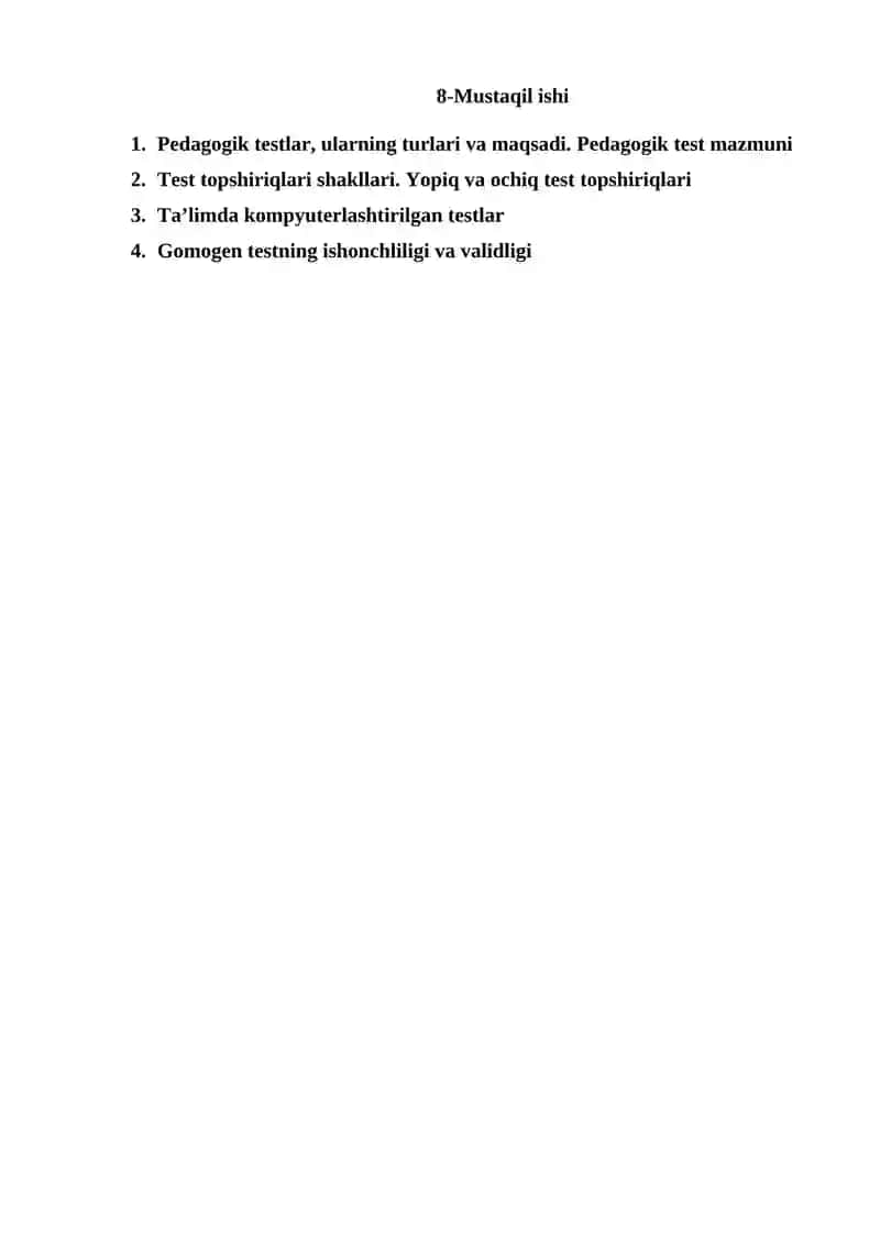 Testologiya va pedagogik o’lchovlar nazariyasi 2