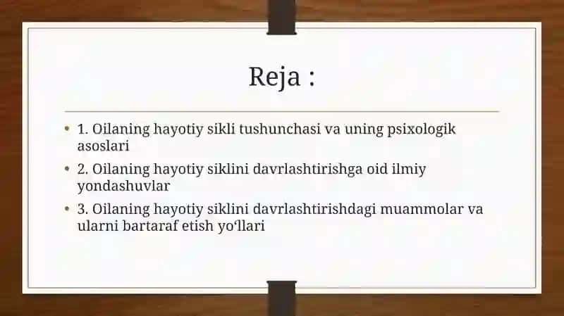 Oila hayotiy siklini davrlashtirish muammosi 2