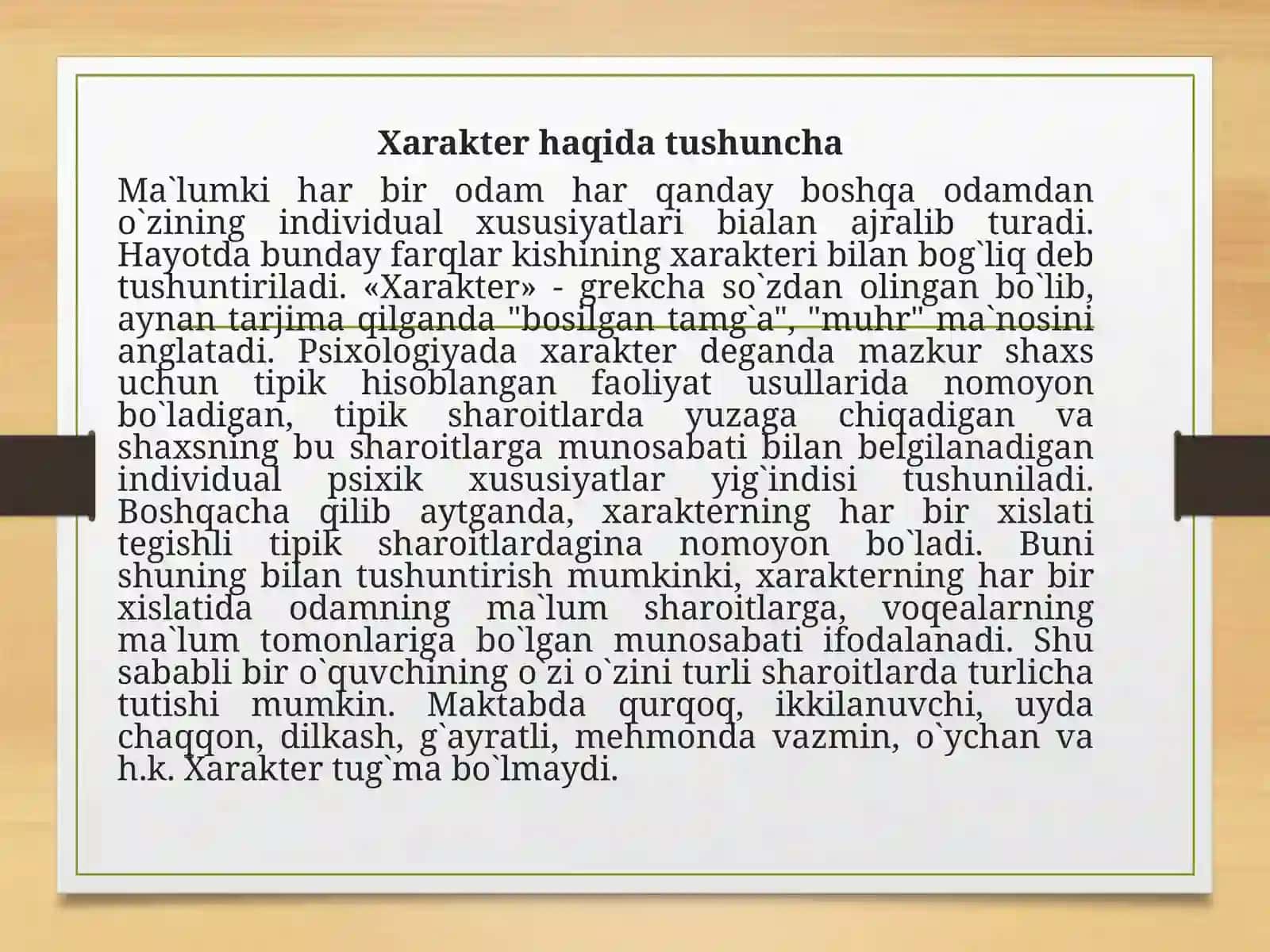 Xarakter va uning shakllanishi 2