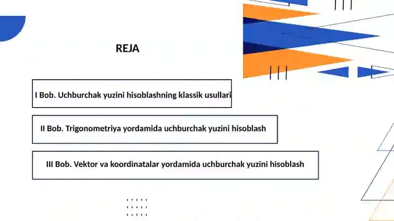 “Uchburchakning yuzini hisoblash usullari” 2