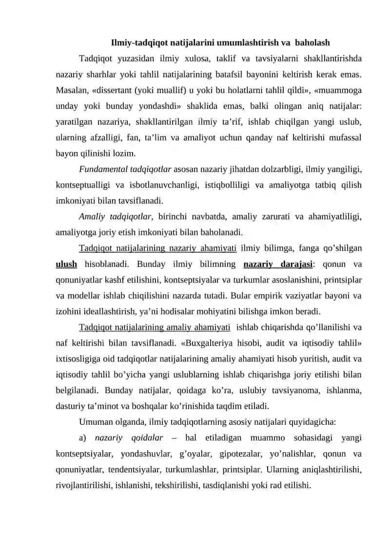 ILMIY-TADQIQOT XULOSALARINI SHAKLLANTIRISH VA SAMARADORLIGINI BAHOLASH 2
