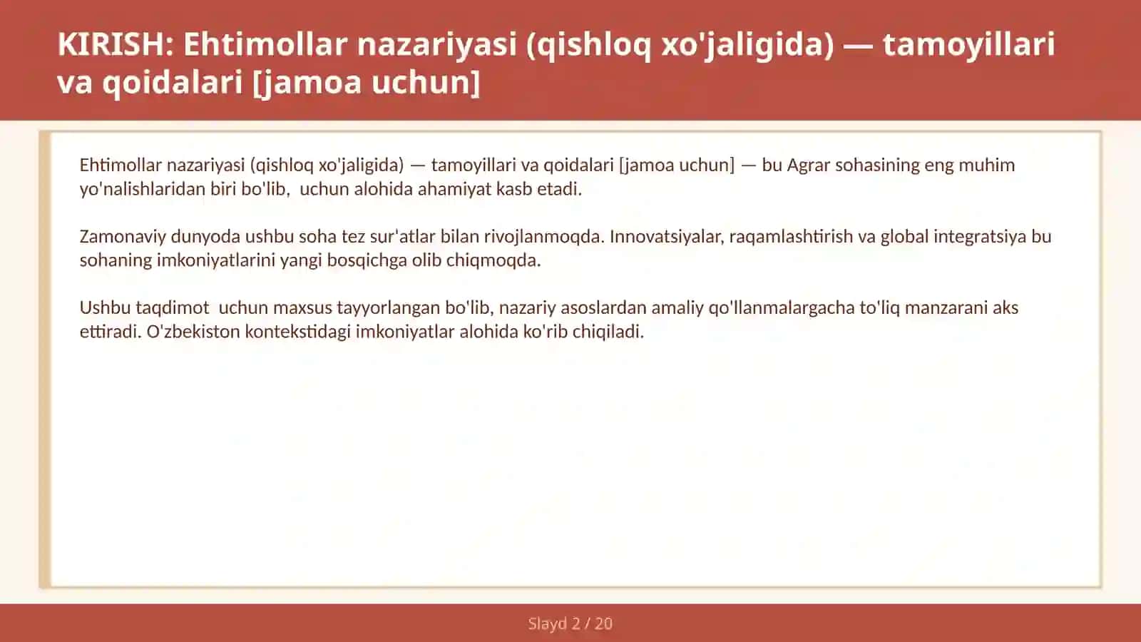 Ehtimollar nazariyasi (qishloq xo'jaligida) — tamoyillari va qoidalari [jamoa uchun] 2