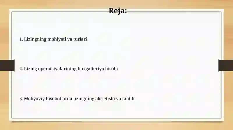 Lizing xizmatlarini ko'rsatuvchi subyektlarda buxgalteriya hisobi 2