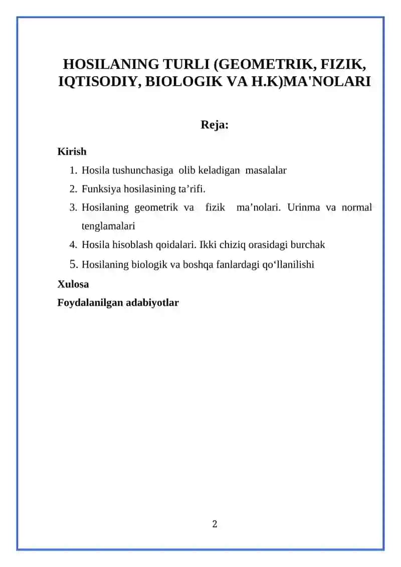 HOSILANING TURLI (GEOMETRIK, FIZIK, IQTISODIY, BIOLOGIK VA H.K)MA'NOLARI 2