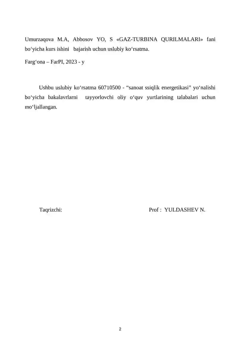 Gaz-Turbina Qurilmalari Kurs ishi 2