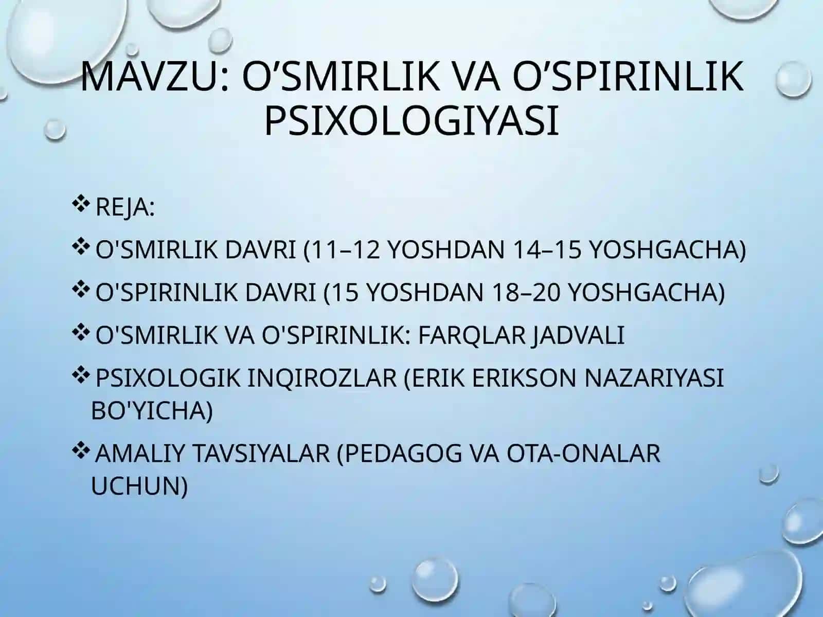 o’smirlik va o’spirinlik psixologiyasi 2