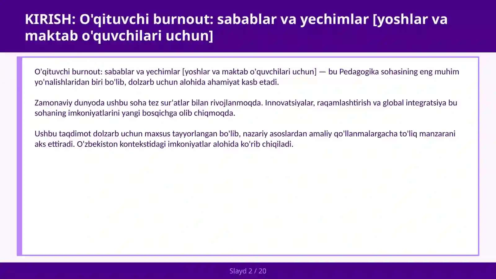 O'qituvchi burnout: sabablar va yechimlar [yoshlar va maktab o'quvchilari uchun] 2