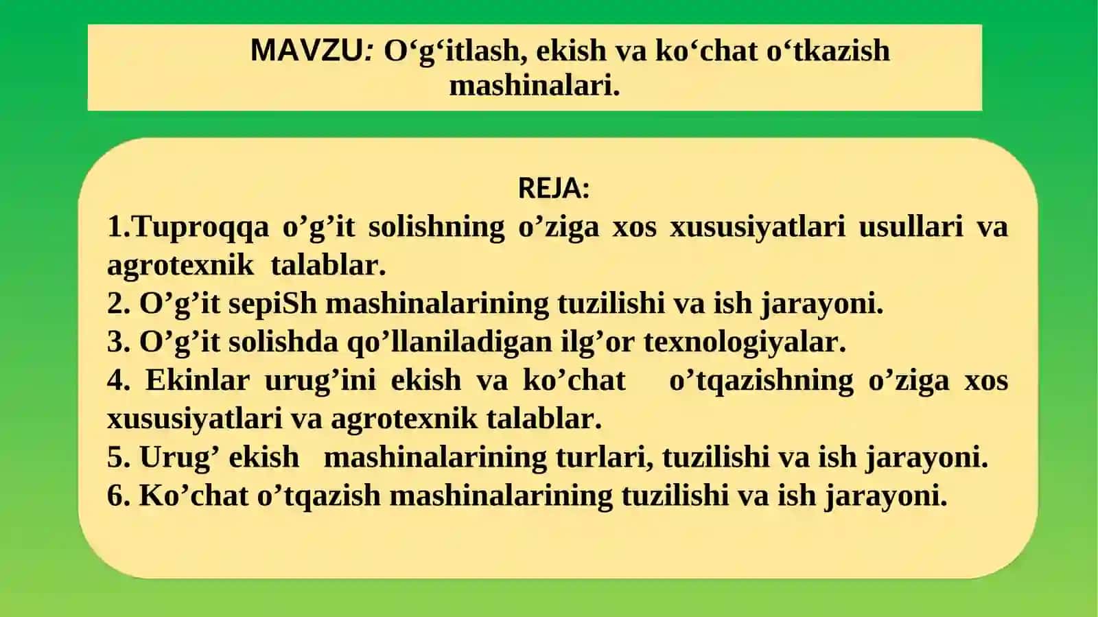 Qishloq xo’jaligini mexanizatshirish fani 2