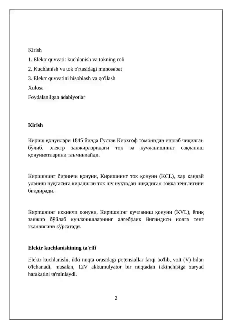 Elektr energiyasining quvvati kuchlanshi tok orqali ifodalanishi 2