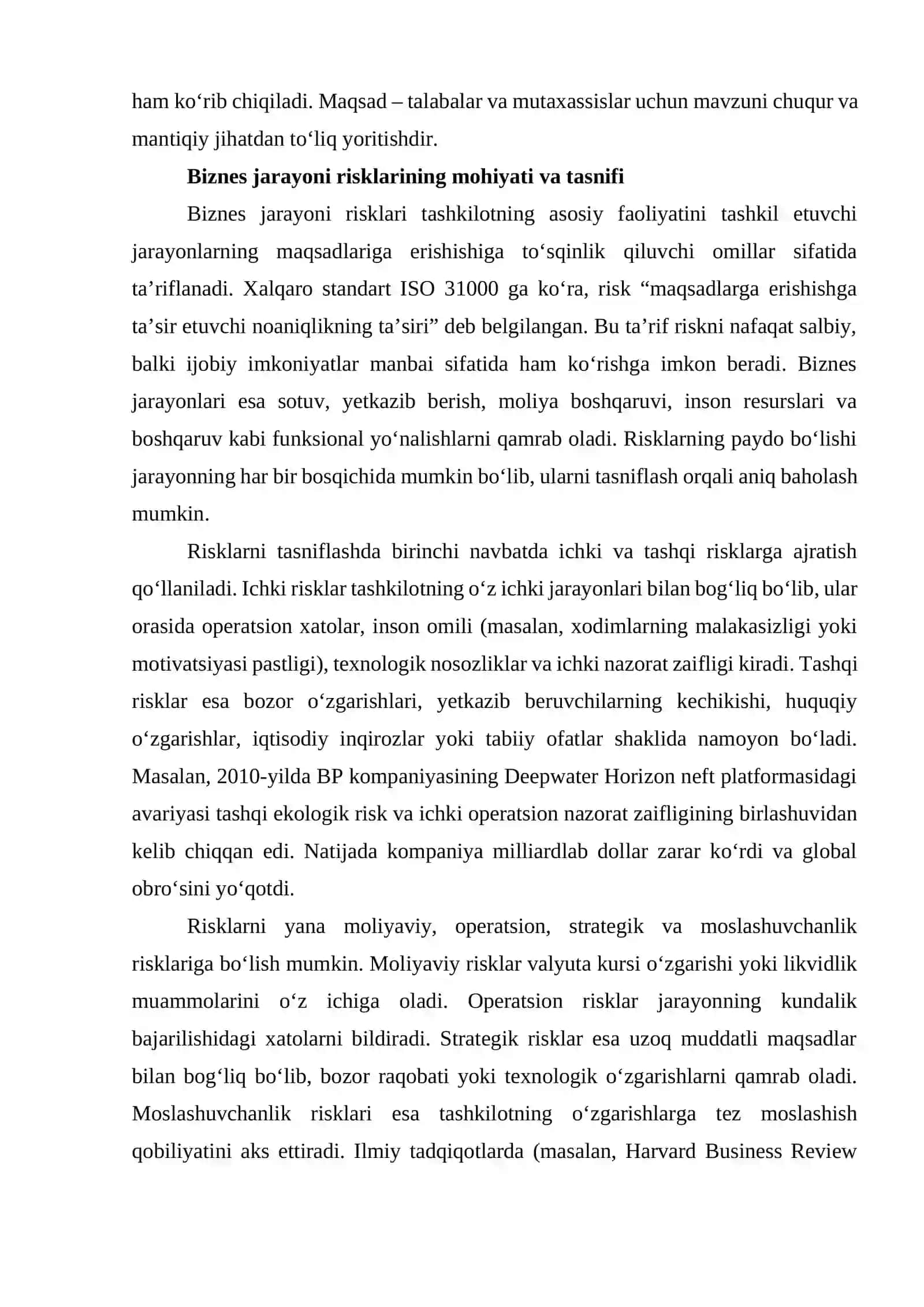 Biznes jarayoni risklarini baholash va biznes jarayoni tadqiqot modellari 2