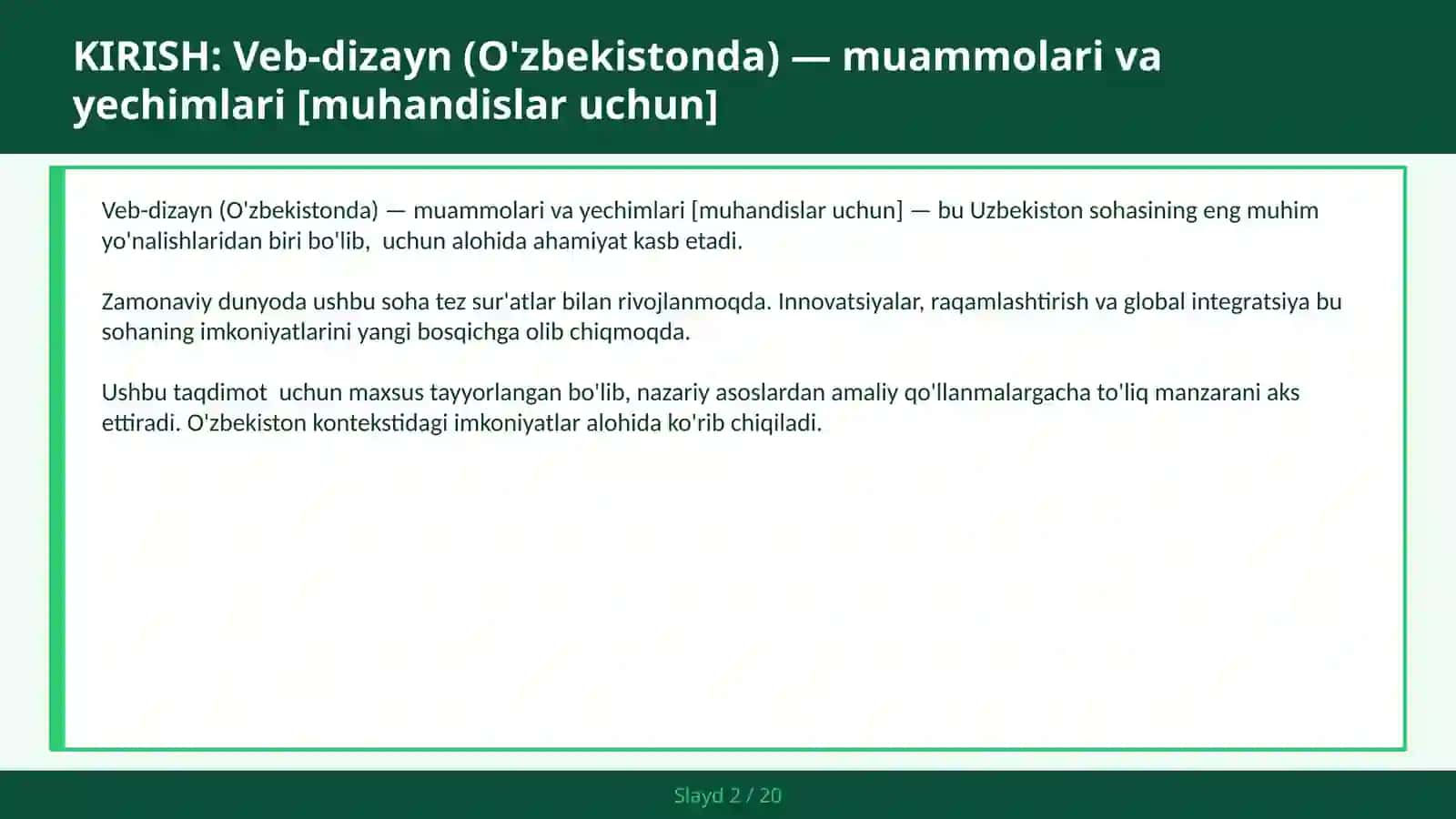 VEB-DIZAYN (O'ZBEKISTONDA) — MUAMMOLARI VA YECHIMLARI [MUHANDISLAR UCHUN] 2