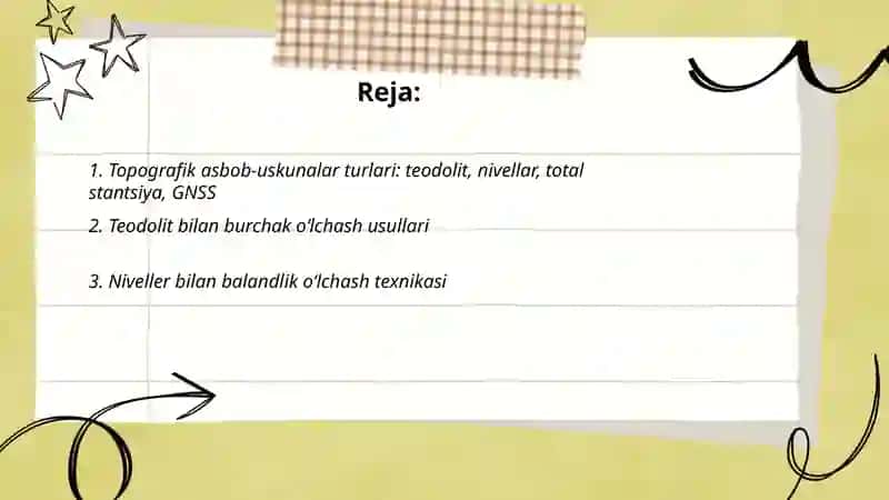 Topografik asbob uskunalar va ular bilan ishlash 2