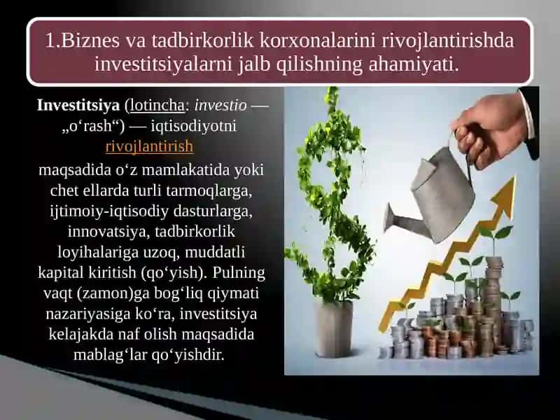 Mamlakatimizda biznesni investisiyalashning ustuvor yo‘nalishlari 2