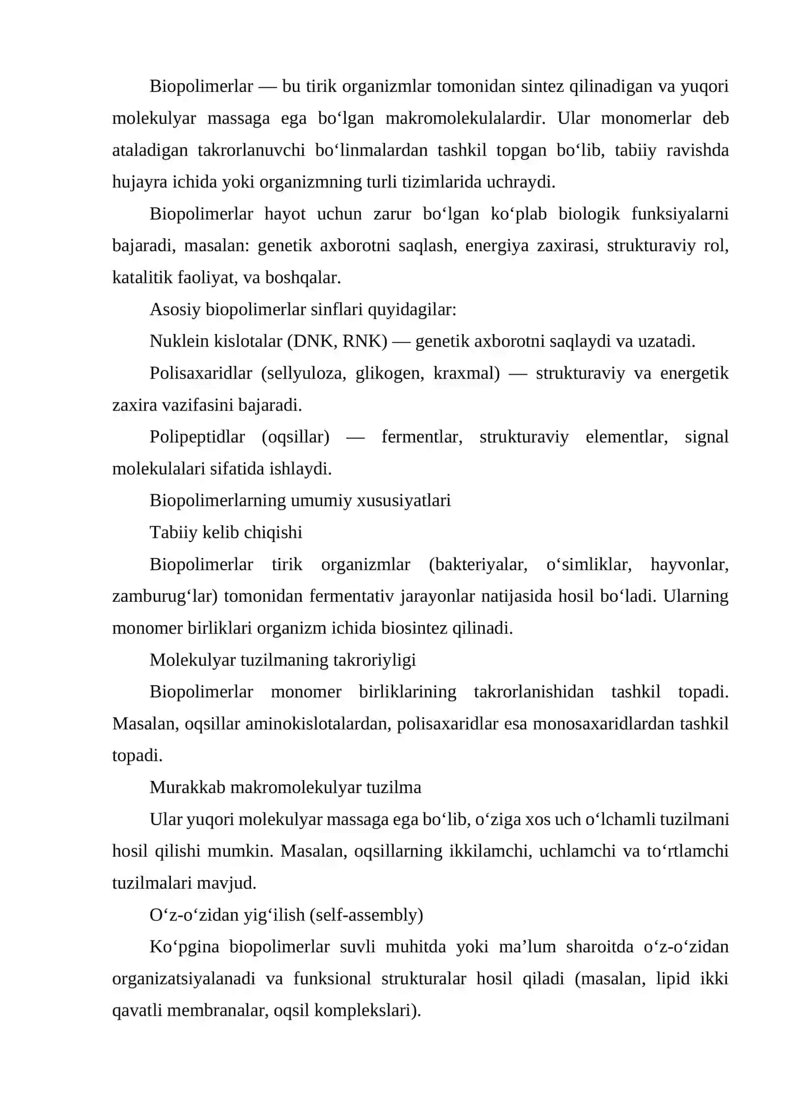 BIOPOLIMERLAR. PEPTIDLAR 2