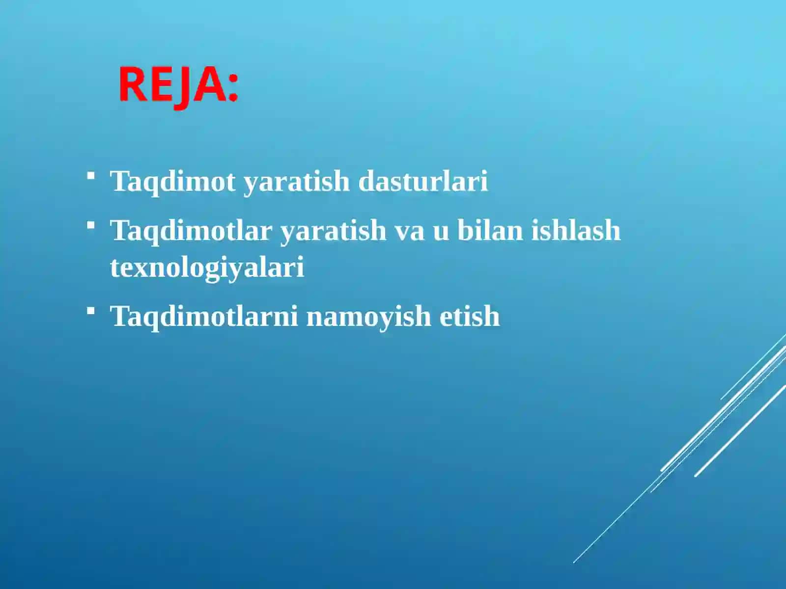 Ma’ruza mavzusi: Taqdimot dasturlari bilan ishlash texnologiyasi 2
