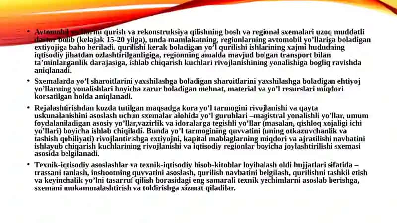 Avtomobil yo’llarini qurish va rekonstruksiya qilishning bosh va regional sxemalari 2